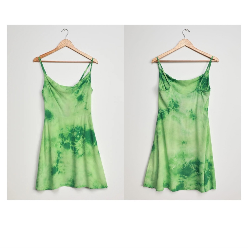 Lulu Green Tie-Dye Cowl Neck Mini Slip Dress